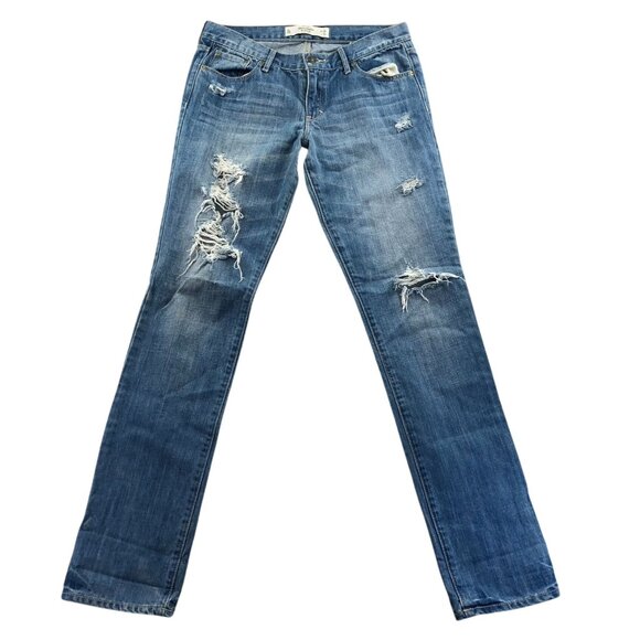 Abercrombie & Fitch Denim - Abercrombie & Fitch Womens Jeans Size 6L Distressed Slim Straight Leg Blue Denim